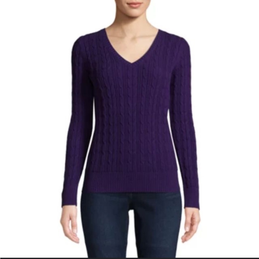 Tommy Hilfiger Purple V-Neck Cable Knit Sweater size Large